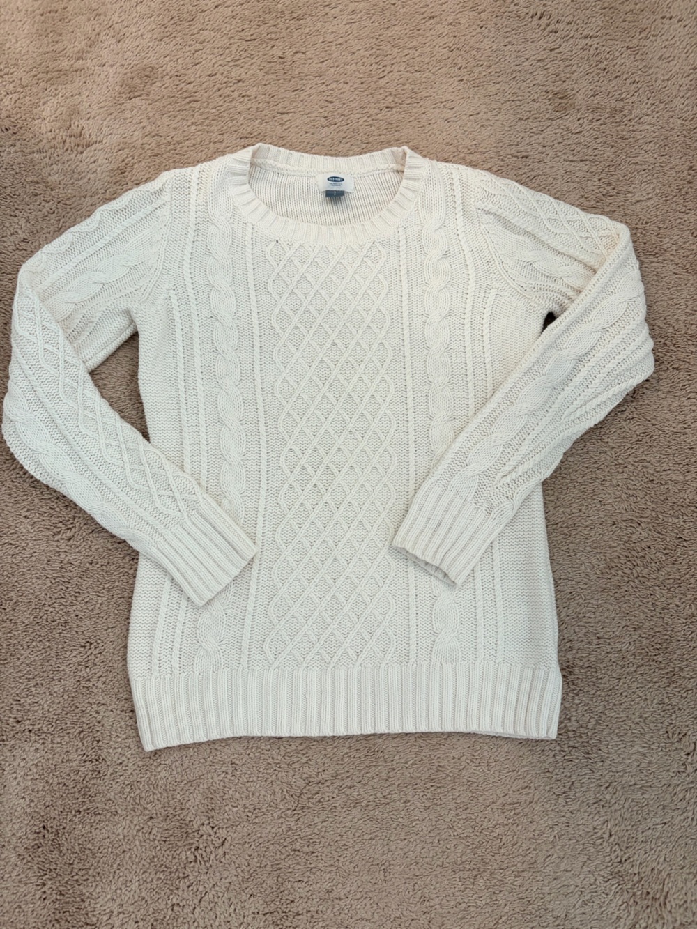 Old Navy Women's Cream Cable Knit Crewneck Sweater – Size S (Cotton Blend) - 109